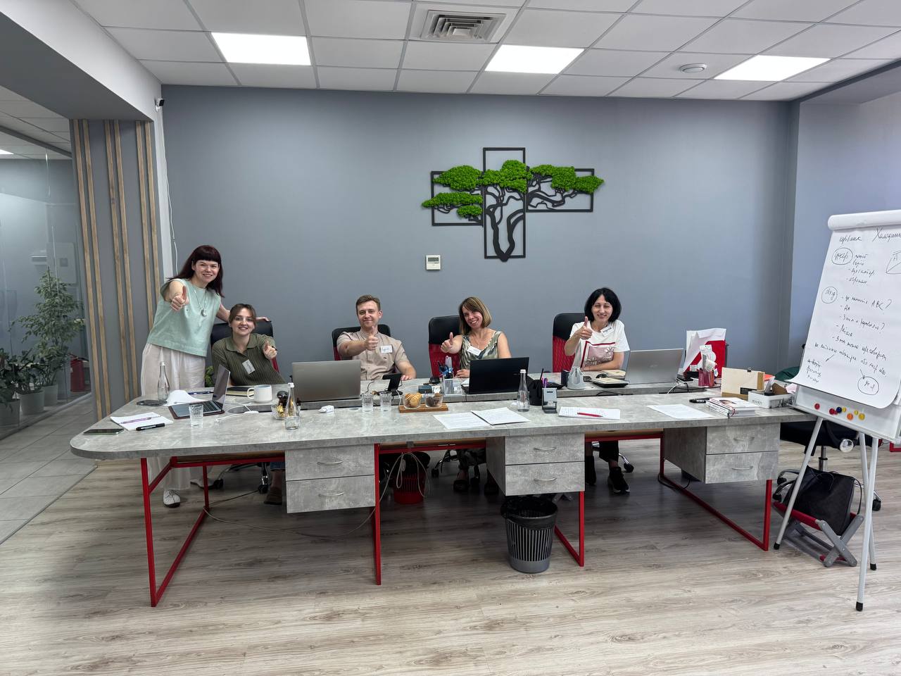 Учасники корпоративного тренінгу Людмили Калабухи відпрацьовують переговори, холодні B2B-дзвінки, аргументацію ціни та роботу із запереченнями клієнтів.